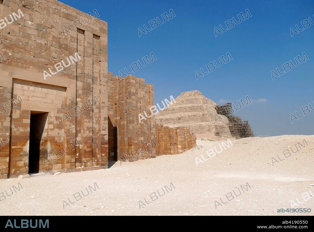Step Pyramid and funerary complex of Djoser. at Saqqara. Egypt. Saqqara was an ancient burial ground in Egypt. serving as the necropolis for the Ancient Egyptian capital. Memphis. Djoser was the first or second king of the 3rd Dynasty (ca. 2667 to 2648 BC) of the Egyptian Old Kingdom (ca. 2686 to 2125 BC).