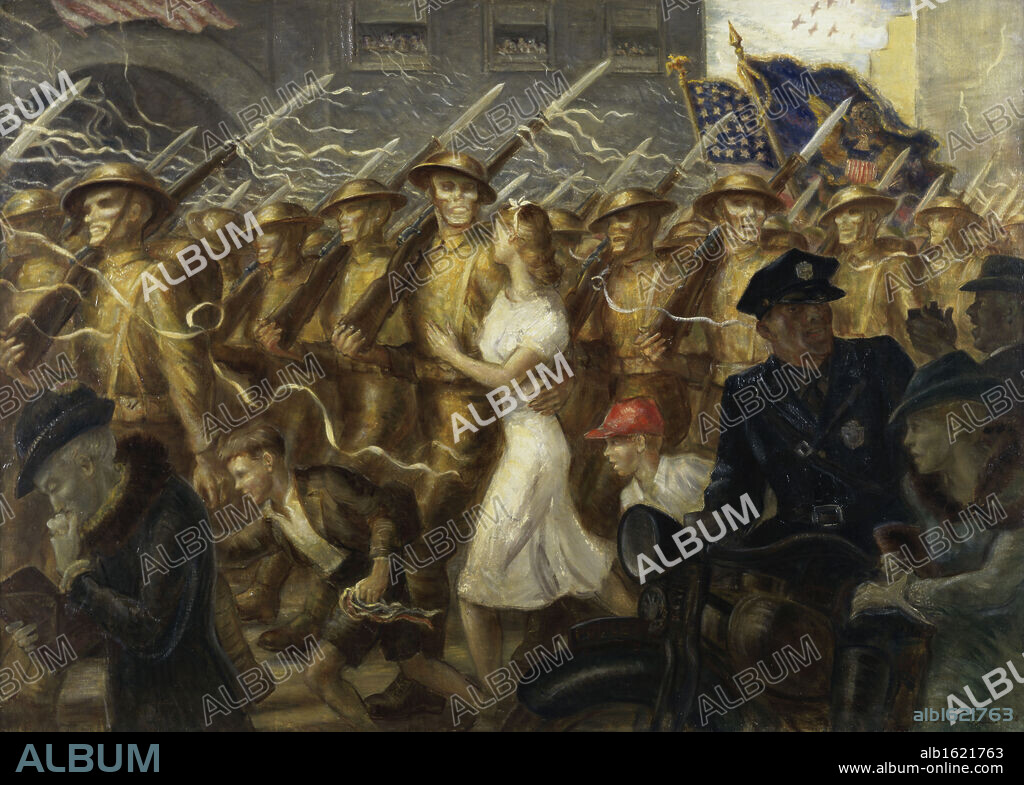 JOHN STEUART CURRY. Parade to War by John Stewart Curry, oil on canvas, oil painting, fine art painting, 1938.