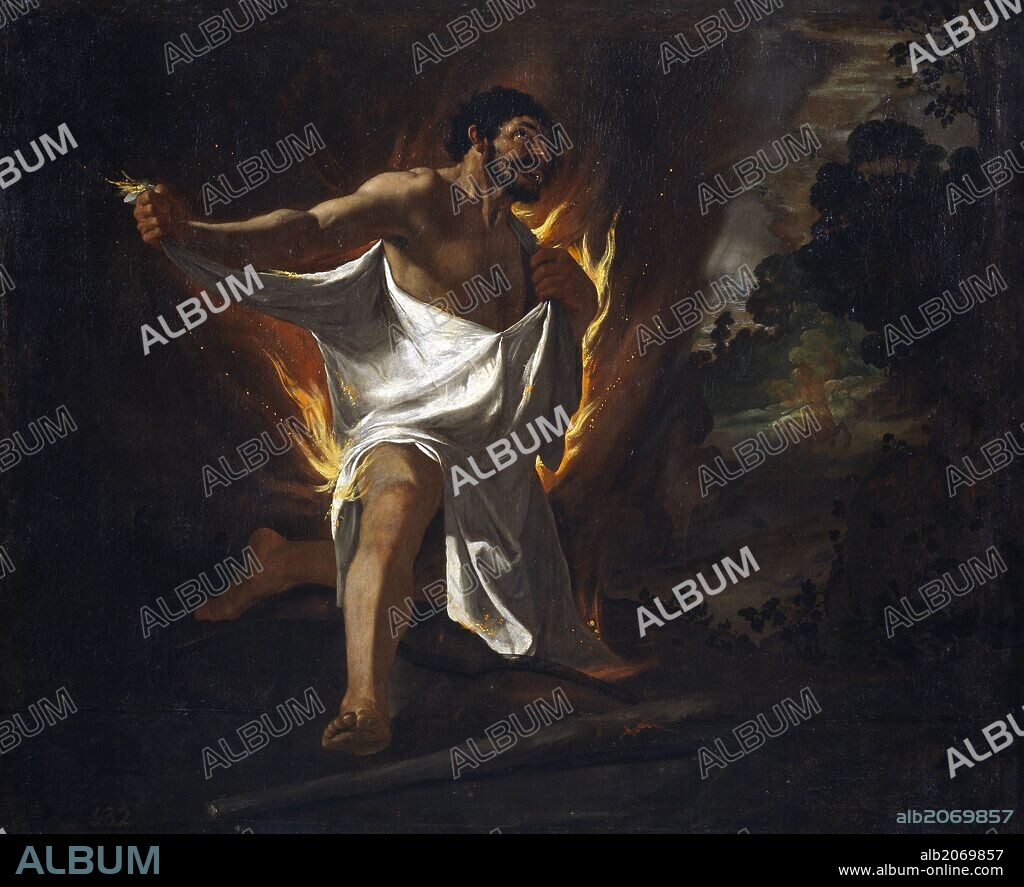 FRANCISCO DE ZURBARAN. Francisco de Zurbarán / 'Muerte de Hércules, abrasado por la túnica del centauro Neso', 1634, Escuela Española, Óleo sobre Lienzo, 136 cm x 167 cm, P01250.