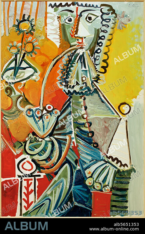 PABLO PICASSO. Picasso, Pablo 1881-1973. - "Mousquetaire à la pipe et fleurs", Mougins, 5 novembre 1968. Huile sur toile, H. 1,455 ; L. 0,970. Coll. A.R.