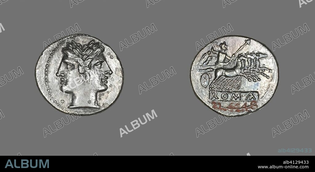 ANCIENT ROMAN. Didrachm (Coin) Depicting the God Janus. Roman. Date: 225 BC-214 BC. Dimensions: Diam. 2.3 cm; 6.20 g. Silver. Origin: Roman Empire.