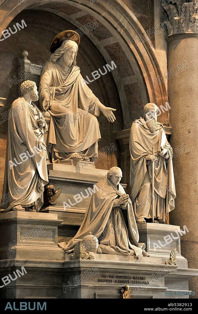 Monument to Pope Pius VIII with Jesus Christ and the apostles Peter and Paul, St. Peter's Basilica, Vatican, Rome, Lazio region, Italy, Europe.