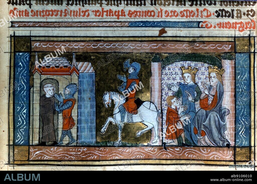 Gawaine taking leave of Arthur and Guinevere. In Arthurian legend, Sir Gawain (Gawan, Gauvain, Walewein etc.) is King Arthur's nephew and a knight of the Round Table.