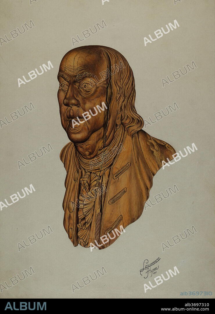 LAWRENCE FLYNN. Figurehead: Benjamin Franklin. Dated: 1937. Dimensions: overall: 43.3 x 31.1 cm (17 1/16 x 12 1/4 in.). Medium: watercolor, colored pencil, graphite, and pen and ink on paperboard.