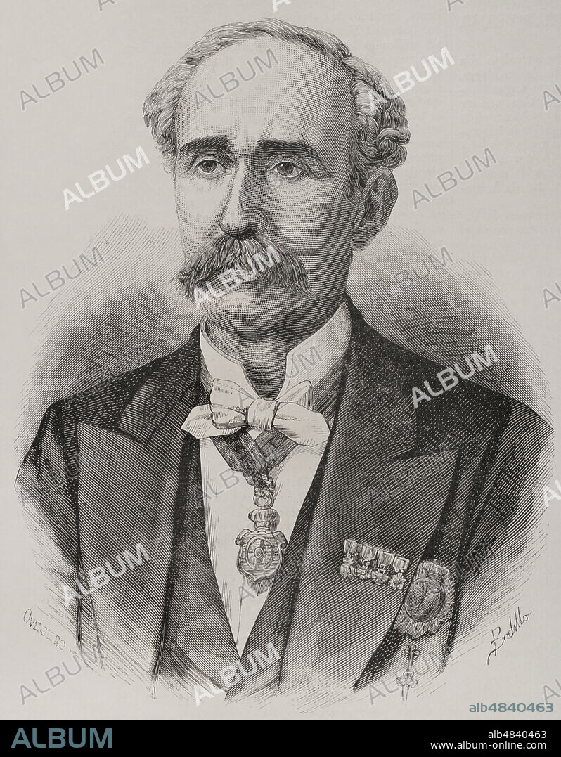 ANDRéS OVEJERO. 19TH CENTURY SPANISH ENGRAVER. FéLIX BADILLO (1848-1895). SPANISH ILLUSTRATOR.. Leandro Alvarez Torrijos (1822-1894). Spanish jurist and politician. Mayor Corregidor of Havana, Cuba (1877-1879). Portrait. Drawing by Badillo. Engraving by Ovejero. La Ilustración Española y Americana (The Spanish and American Illustration), 1878.