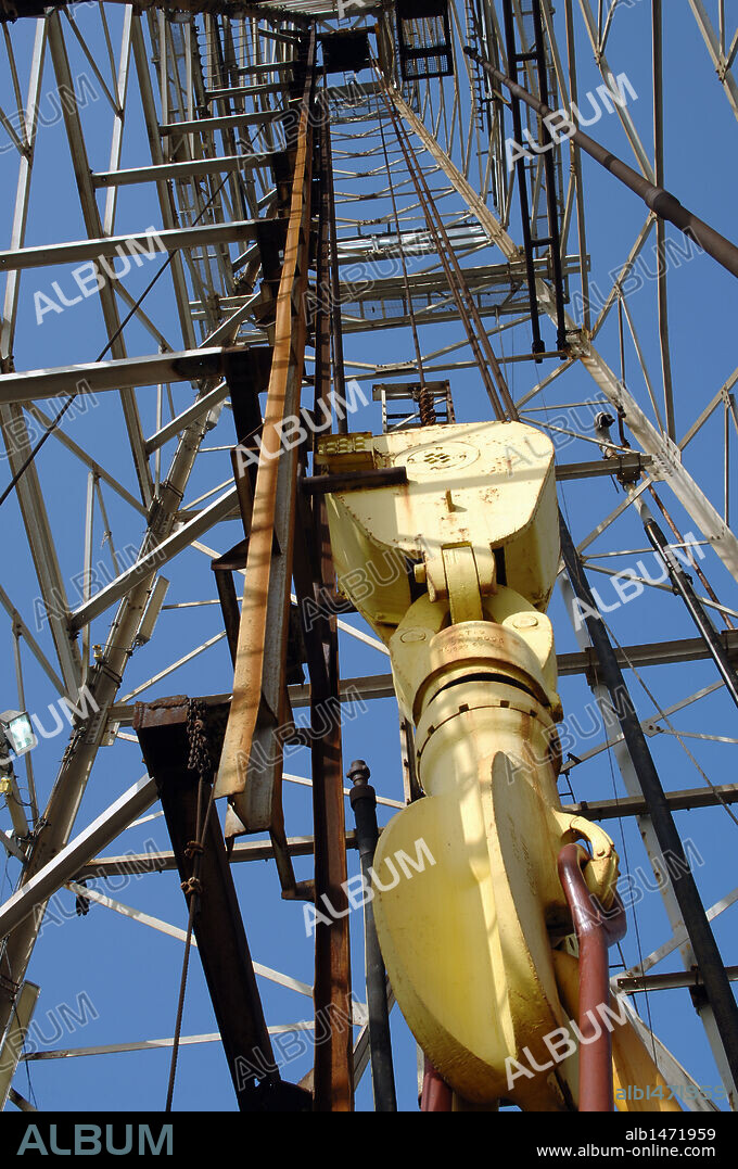 Drill tower pulley. The Ocean Star Offshore Oil Rig & Museum. Galveston. Texas. United States.
