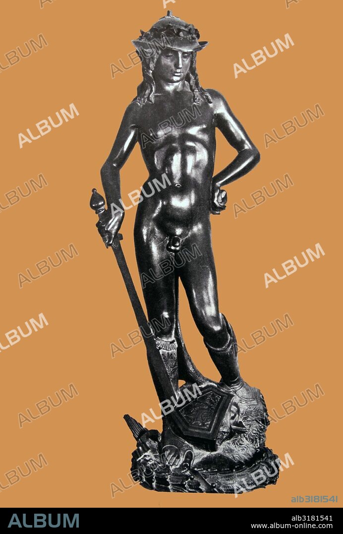 David depicted in a statue of the biblical hero, by the Italian, early Renaissance, sculptor, Donatello, dates to the 1430s.