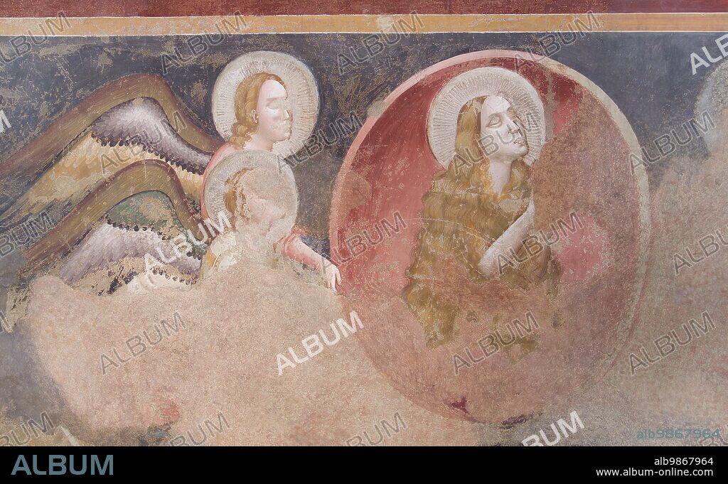 Fabriano (Italy, Marche, province of Ancona), church of Sant'Agostino. Chapel of Santa Maria Maddalena, chapel on the left (cycle of frescoes attributed to the Master of Sant'Emiliano). Assumption of Saint Mary Magdalene into Heaven.