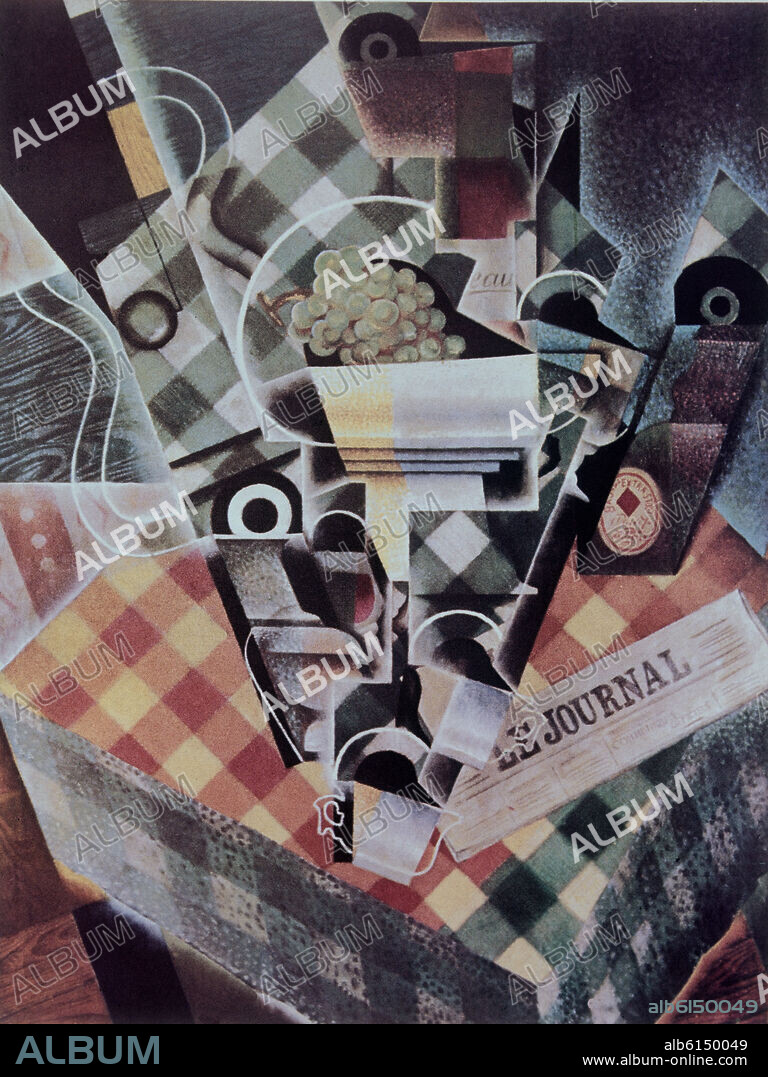 JUAN GRIS. NATURALEZA MUERTA SOBRE MANTEL A CUADROS - 1915 - CUBISMO.