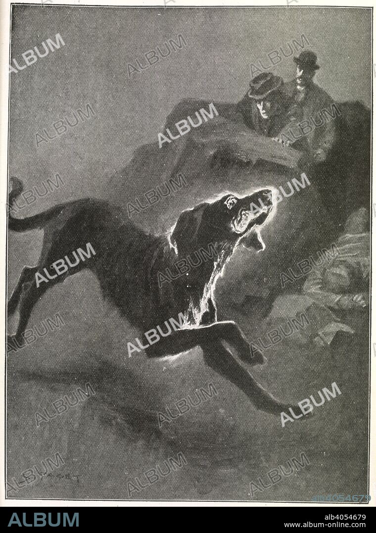 ARTHUR CONAN DOYLE and SYDNEY PAGET. A large dog on the moors. Illustration for 'The Hound of the Baskervilles', a crime novel by Sir Arthur Conan Doyle featuring the detective Sherlock Holmes. Originally serialised in The Strand Magazine. . The Strand magazine : an illustrated monthly / edited by G. Newnes. London : George Newnes, 1914. Source: P.P.6004.glk opposite page 241.