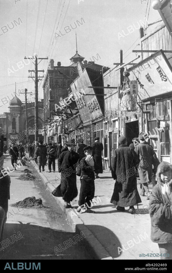 A street in Pyongyang, North Korea. 1940s.