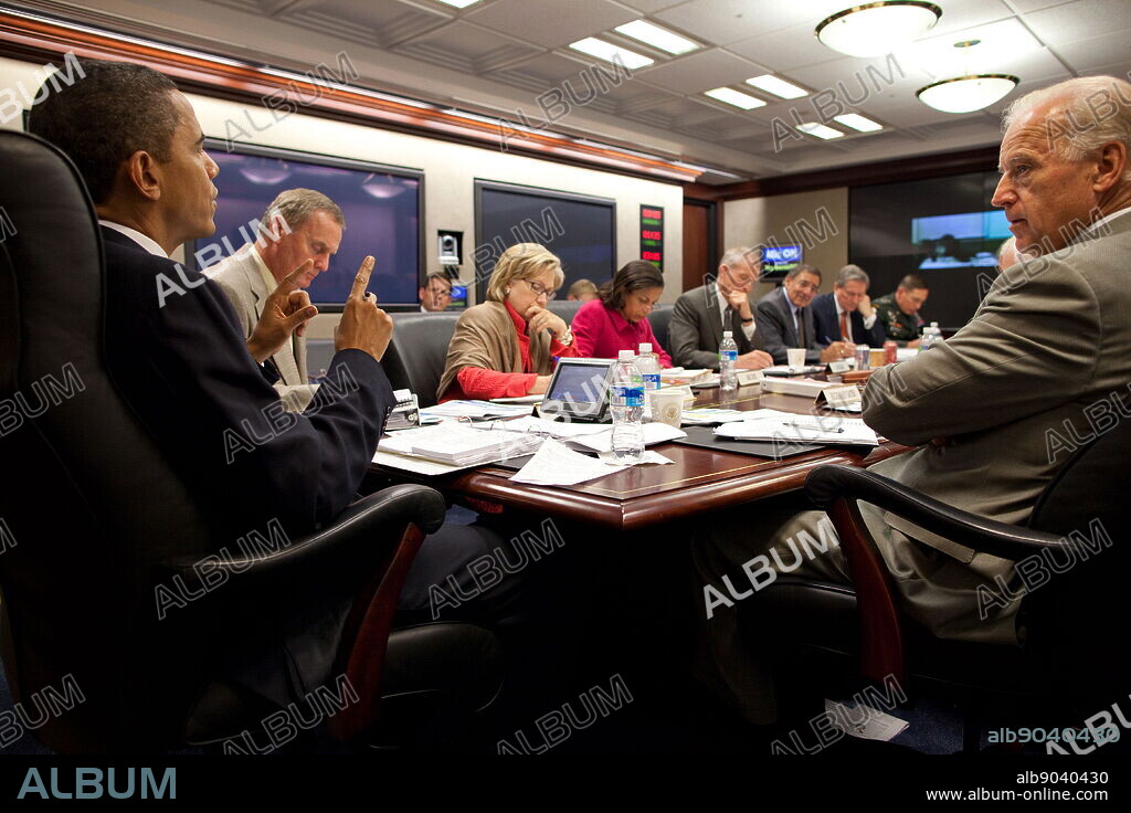 President Obama, Vice President Biden and Hillary Clinton at an Afghanistan policy review in the Situation Room at the White House on Oct. 9, 2009.