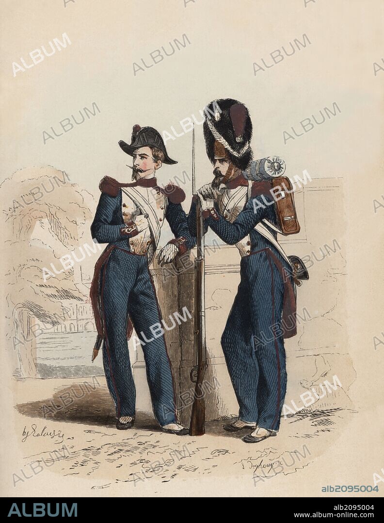 Francia. Siglo XIX. Uniforme de Granaderos de la guardia imperial, año 1854. Grabado de 1864.