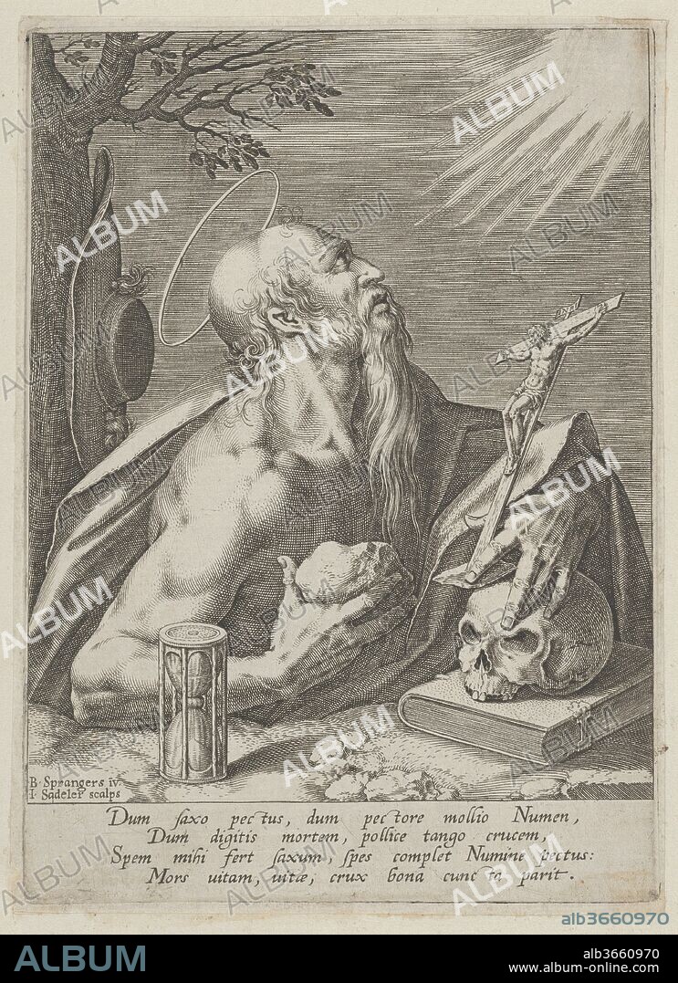 Saint Jerome. Artist: After Bartholomeus Spranger (Netherlandish, Antwerp 1546-1611 Prague); Johann Sadeler I (Netherlandish, Brussels 1550-1600/1601 Venice). Dimensions: Plate: 6 3/8 × 4 5/8 in. (16.2 × 11.8 cm)
Sheet: 6 9/16 × 4 3/4 in. (16.6 × 12.1 cm). Date: 1568-1600.