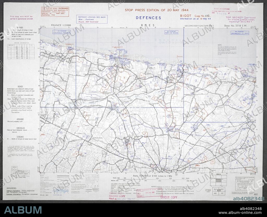 Ryes, French coast. 'Gold beach'. A map of the Second World War. France 1:25,000 Defences, Bigot. [London] : War Office, 1944. Source: Maps 14317.(259.) 37/18 SW.
