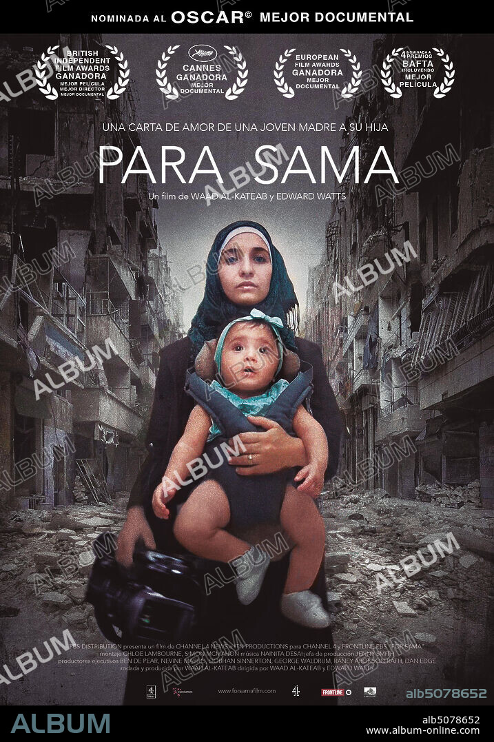 Poster of FOR SAMA, 2019, directed by EDWARD WATTS and WAAD AL-KATEAB. Copyright Channel 4 News/Channel 4/Frontline/ITN Productions/PBS Distribution/WGBH.