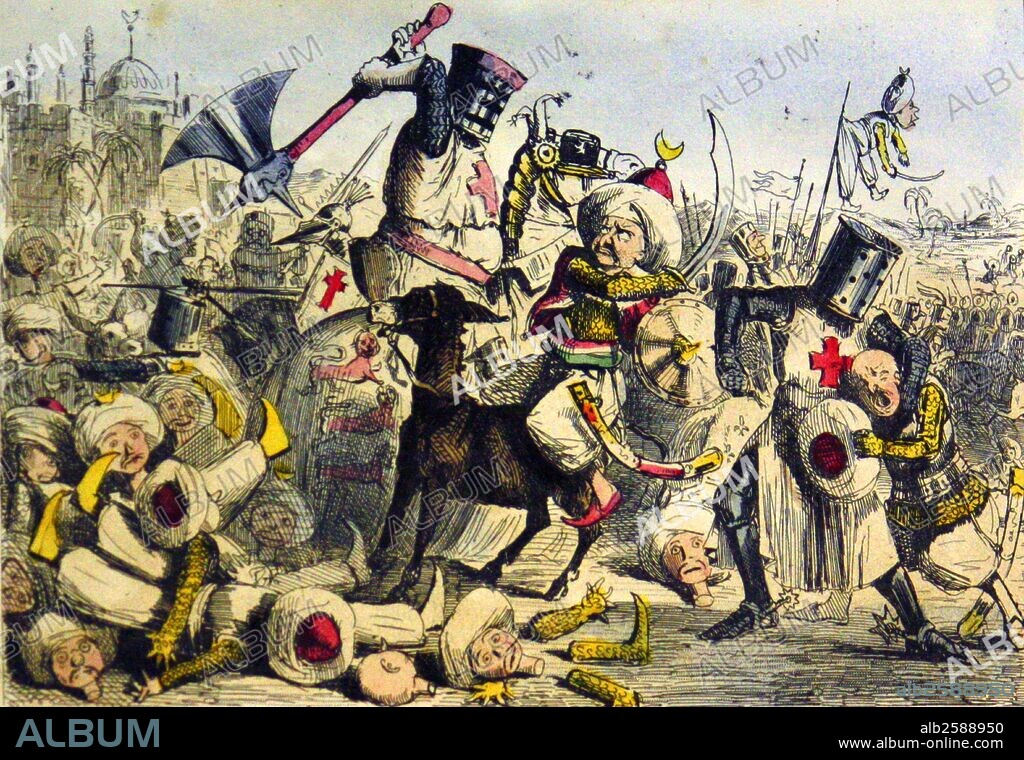 Terrific combat between Richard Coeur de Lion  (Richard the Lionheart) and Saladin. Crusade in Palestine 1191..