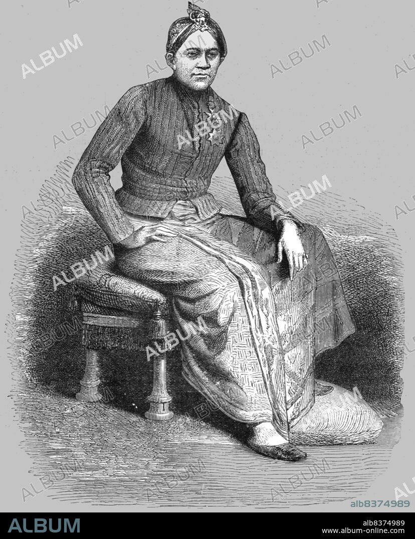 A. M. CAMERON. 'The Sultan of Djokojokkarta, Java; A Visit to Borneo', 1875. [Possibly a portrait of Sri Sultan Hamengkubuwono VI, sixth sultan of Yogyakarta]. From, 'Illustrated Travels' by H.W. Bates. [Cassell, Petter, and Galpin, c1880, London] Belle Sauvage Works.London E.C.