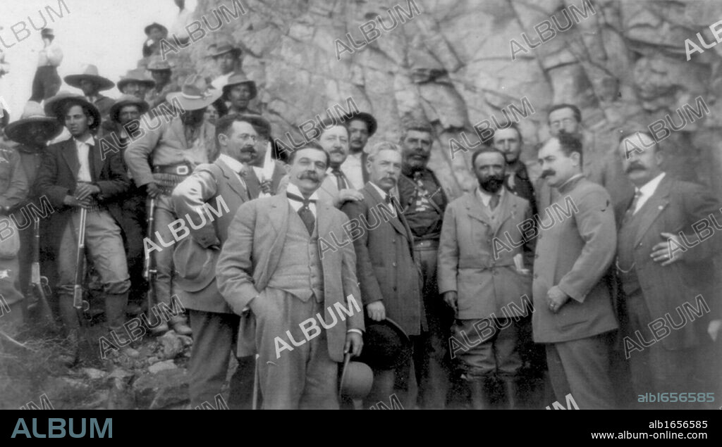 Francisco Ignacio Madero Gonzalez (1873-1913), front row 3rd from right, with rebel leaders.  Madero, Mexican  writer, politician and revolutionary and a leader of the Mexican Revolution 1910-1913, was President of Mexico 1911-1913.  Overthrown by Victoriano Huerto's coup d'etat, 18 February 1913, he was shot four days later.
