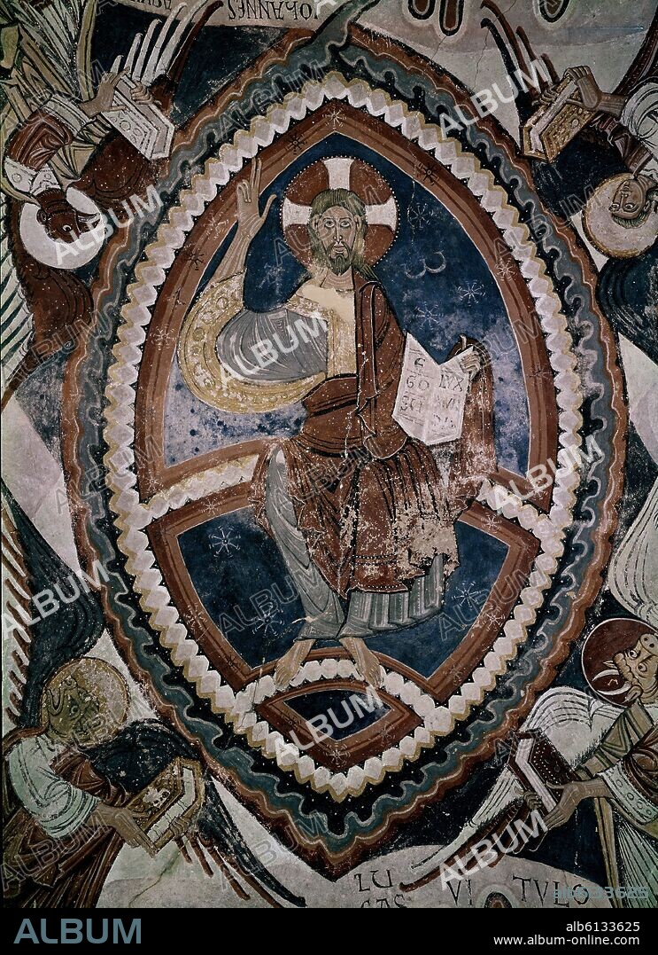 PINTURAS ROMANICAS DEL PANTEON REAL DE LA COLEGIATA DE SAN ISIDORO DE LEON - SIGLO XII - PANTOCRATOR SENTADO ENTRE CIELO Y TIERRA.