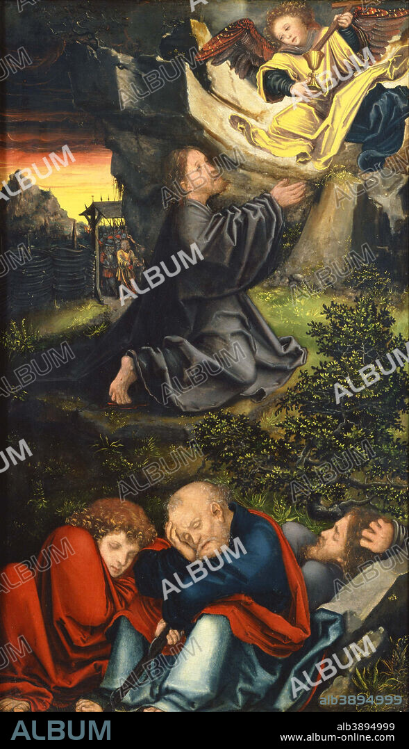 LUCAS CRANACH EL VIEJO. The Garden of Gethsemane / Agony in the Garden. Date/Period: Ca. 1518. Painting. Oil on panel. Height: 54 cm (21.2 in); Width: 32 cm (12.5 in).