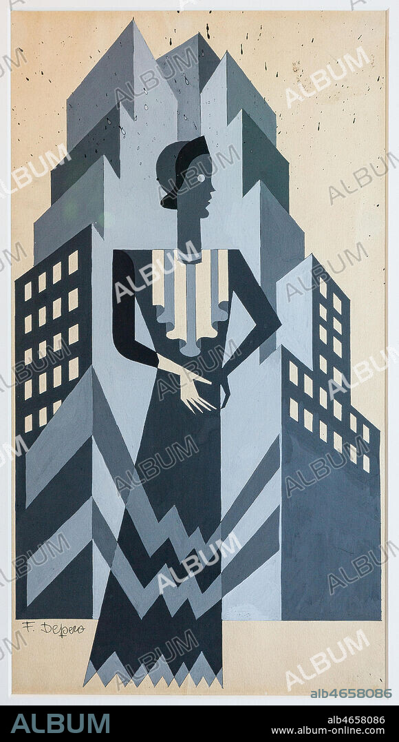 Rovereto, Casa Depero: study for an illustration for Vogue magazine (Model and Skyscraper), by Fortunato Depero, 1929 - 1930.