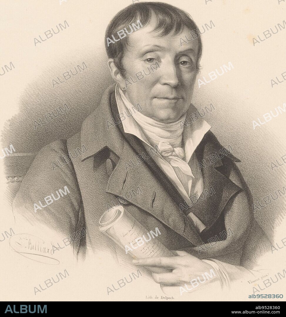 Portrait of the lawyer and poet François Guillaume Jean Stanislaus Andrieux, Zéphirin Félix Jean Marius Belliard, after François André Vincent, 1835 - 1840, print maker: Zéphirin Félix Jean Marius Belliard, (mentioned on object), after: François André Vincent, (mentioned on object), printer: veuve Delpech (Naudet), (mentioned on object), Paris, 1835 - 1840, paper, h 489 mm × w 320 mm.