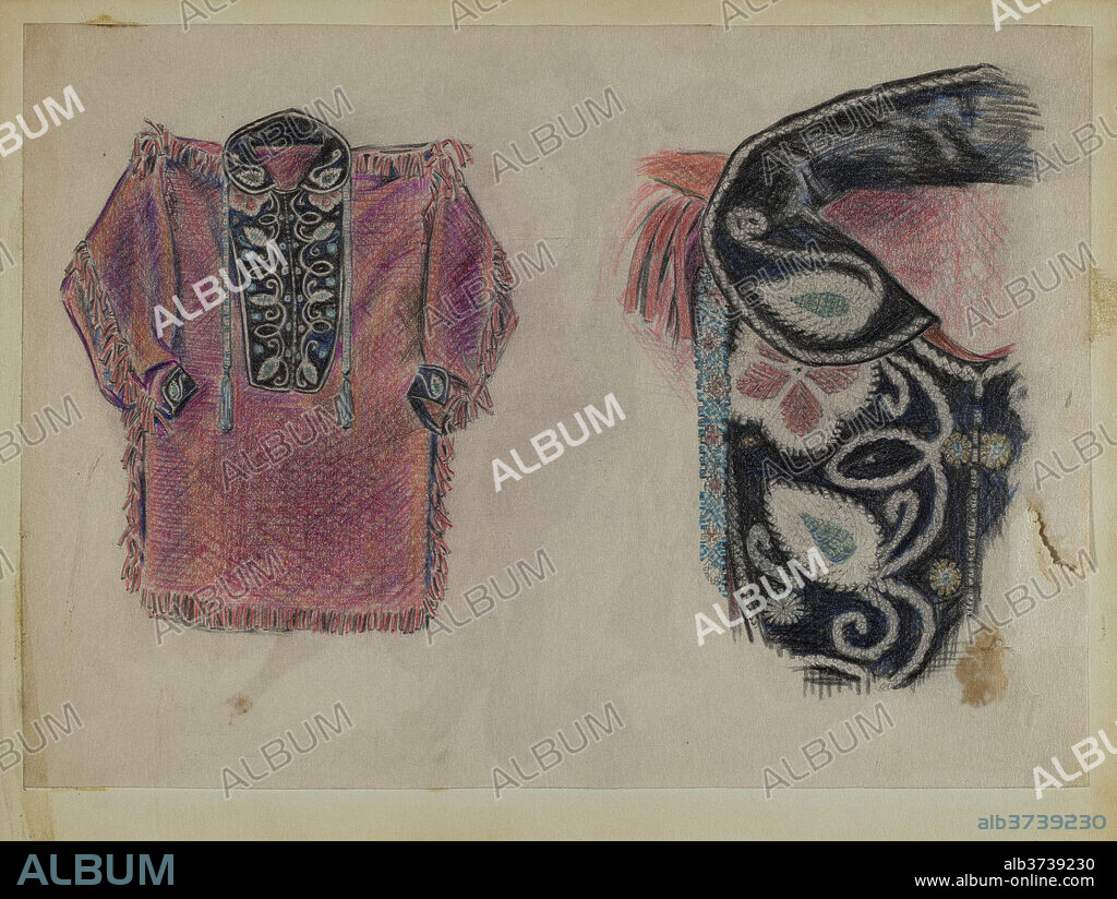 MELITA HOFMANN. Beadwork Coat. Dated: 1935/1942. Dimensions: overall: 20.3 x 28.4 cm (8 x 11 3/16 in.). Medium: colored pencil and graphite on paper.