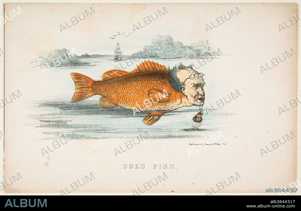 Gold Fish (Francis M. Drexel), from The Comic Natural History of the Human Race. Artist: Henry Louis Stephens (American, Philadelphia, Pennsylvania 1824-1882 Bayonne, New Jersey). Dimensions: sheet: 7 1/8 x 11 in. (18.1 x 28 cm). Lithographer: Rosenthal (Philadelphia, Pennsylvania). Publisher: Samuel Robinson (Philadelphia, Pennsylvania). Date: 1851.