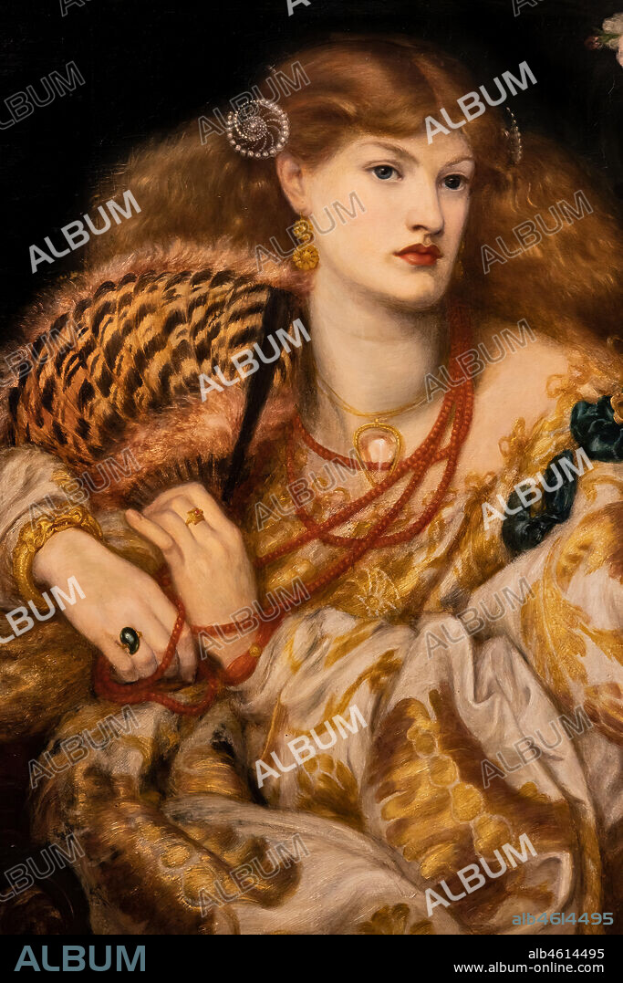 "Monna Vanna", (1866) by Dante Gabriel Rossetti (1828-1882); oil painting on canvas. The model is Alexa Wilding. Detail.