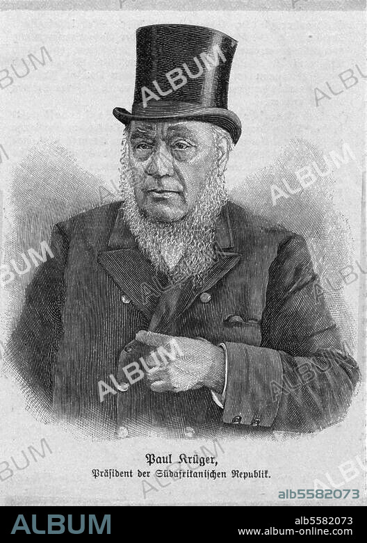Paul Kruger, called Oom Kruger; South African politician; Colesberg (Cape Colony) 10.10.1825 - Clarens (Switzerland) 14.7.1904. Portrait. Contemporary wood engraving.
