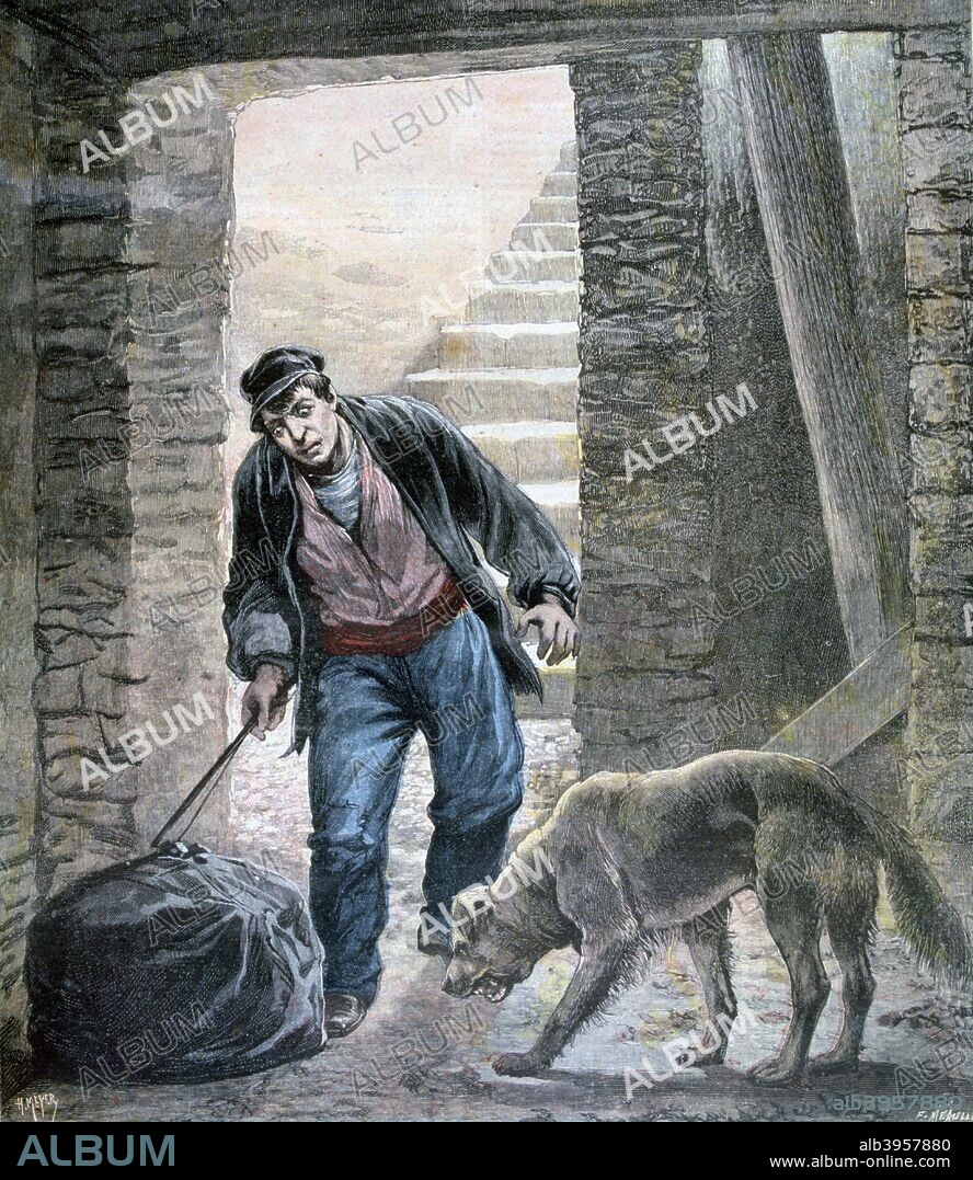 A crime on the Rue Botzaris, Paris, 1892. A woman's body was found cut into pieces. A print from a supplement to the Le Petit Journal, 12th November 1892.