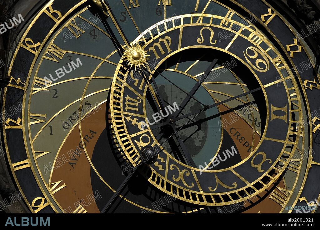 Czech Republic. Bohemia. Prague. Old Town (Stare_ Mesto). Old Town Square (Staromestske_ na_mesti_). Astronomical clock at Old Town Hall Tower. Astromical dial.