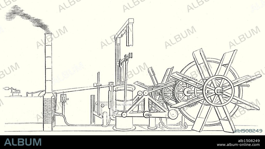 The engine and shaft of the wheels of the 'Clermont' steamboat, built by Fulton in 1807.