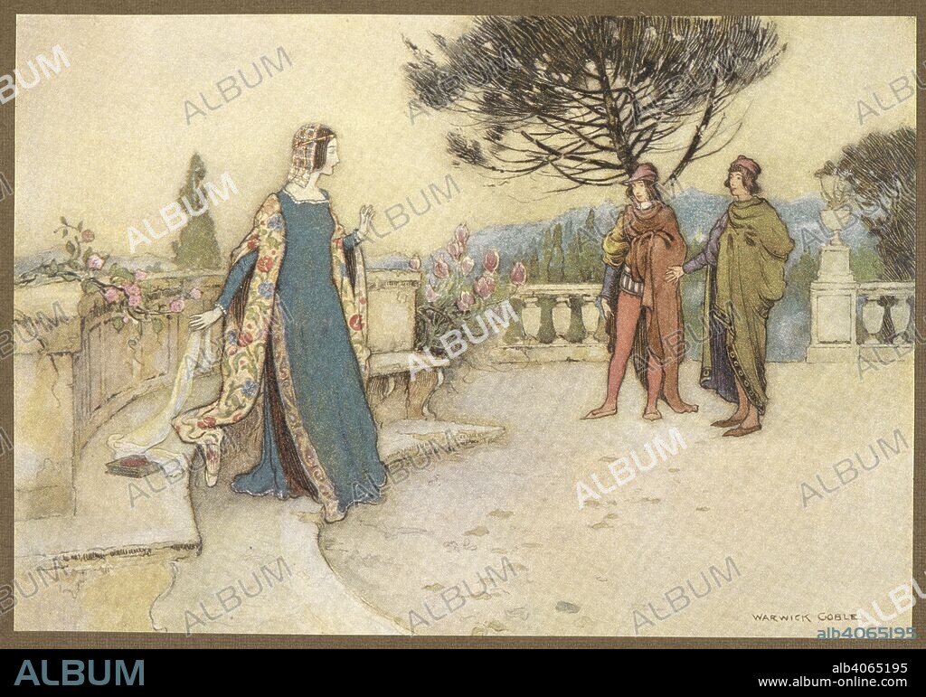 GIOVANNI BATTISTA BASILE and WARWICK GOBLE. Fenicia and the Two Brothers, from The Enchanted Doe. Stories from the Pentamerone ... Selected and edited by E. F. Strange. Illustrated by Warwick Goble. (Translation by John Edward Taylor. Edition de luxe.). London : Macmillan & Co., 1911. Source: LR.26.d.10 plate 9 opp. page 80.