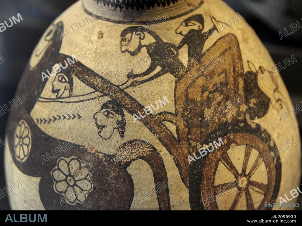 ARTE ANTIGUO. PERIODO ARCAICO. ANTIGUO CHIPRE. MEDITERRANEO. Jarrón con escena de decoración. Siglo VIII-VI a. C. Chipre. Neues Museum (Nuevo Museo). Berlín. Alemania. Europa.