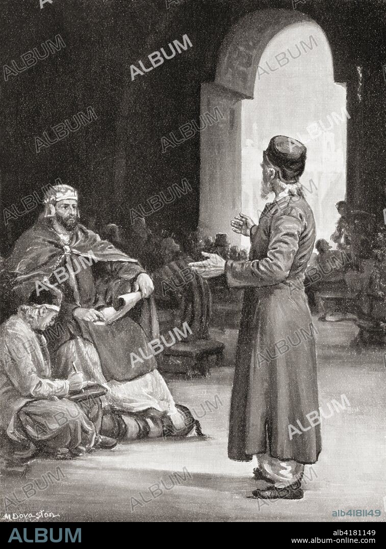 Vologases III superintends the collection of the Pahlavi Avesta, 160 AD.  Vologases III,  Parthian Prince who claimed the throne of the Parthian Empire.  From Hutchinson's History of the Nations, published 1915.