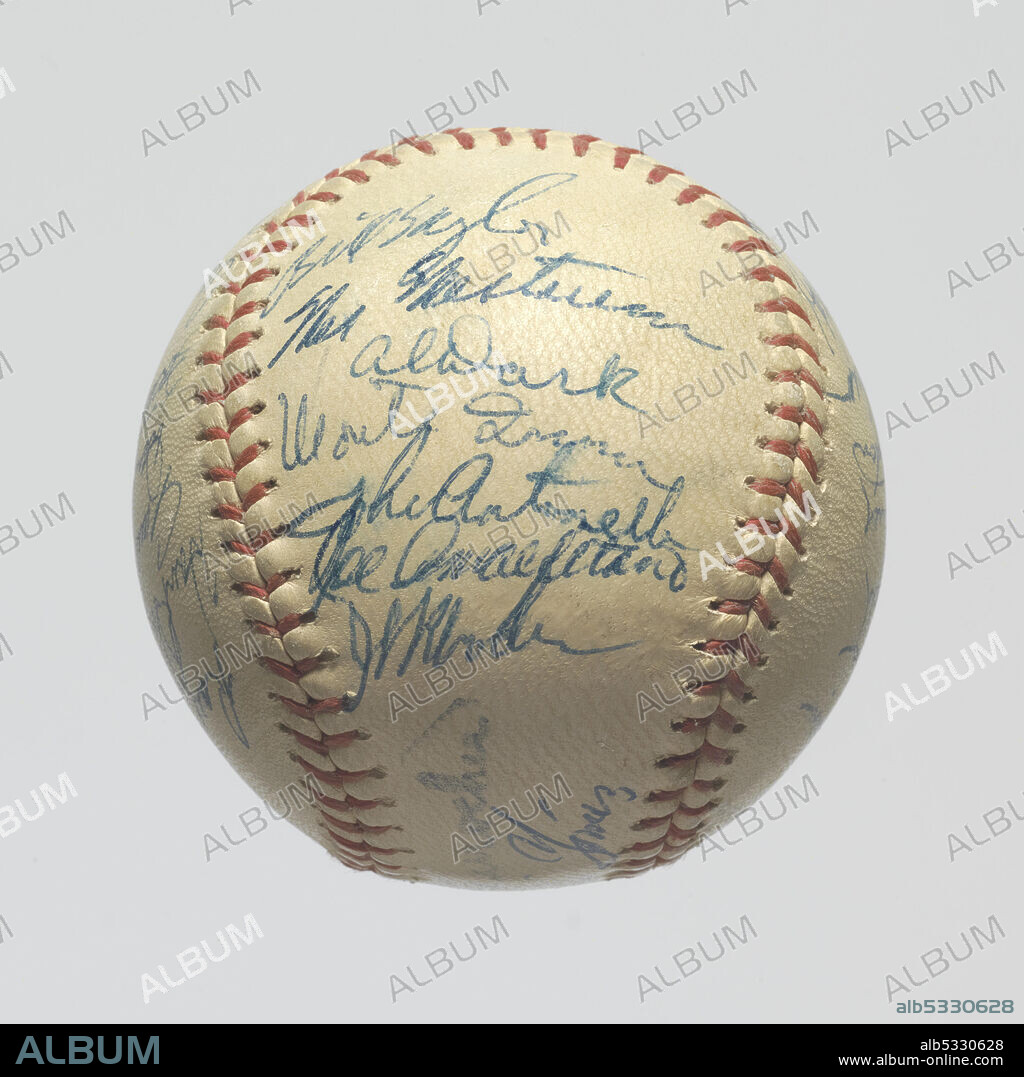 A white leather and red stitched MacGregor New York Giants logo baseball signed by members of the 1954 World Series Champion New York Giants baseball team. In 1949, the New York Giants became the fourth major-league team to put a black player on the field when they played against the Brooklyn Dodgers. Five African-American team members played in the National League that year: Hank Thompson, Monte Irvin, Jackie Robinson, Roy Campanella, and Don Newcombe.
