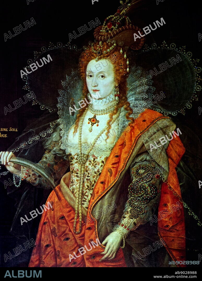 Elizabeth I Rainbow Portrait by Isaac Oliver (1556-1617) a French-born English portrait miniature painter. Dated 17th Century.