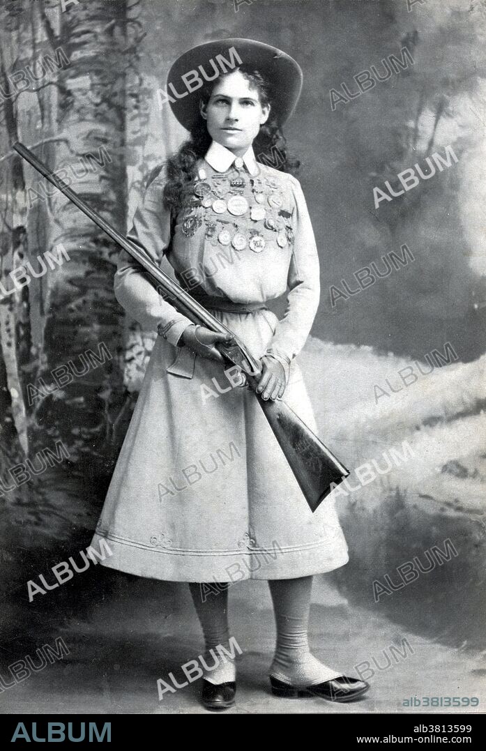 Sharpshooter Oakley photographed by Richard Kyle Fox, 1899. Annie Oakley (August 13, 1860 - November 3, 1926) was an American sharpshooter and folk hero. She was able to help the family by hunting game for a grocery store, earning enough to pay off the mortgage for her mother's home. After beating him in a 1875 Thanksgiving shooting competition, the following year, Moses married Frank E. Butler, a top shooter and vaudeville performer. Oakley and Butler joined Buffalo Bill's Wild West Show in 1885. The couple toured with the show for more than a decade and a half, with Oakley receiving the spotlight and top billing while Butler worked as her manager, assisting Oakley with her stunning displays of marksmanship. She could shoot off the end of a cigarette held in her husband's lips, hit the thin edge of a playing card from 30 paces, shoot distant targets while looking into a mirror, and shoot holes through cards thrown into the air before they landed. She continued to set records into her sixties, and was also engaged in philanthropy for women's rights. Her health declined and she died of pernicious anemia in 1926, at the age of 66. Butler was so grieved by her death, according to B. Haugen, that he stopped eating and died 18 days later.