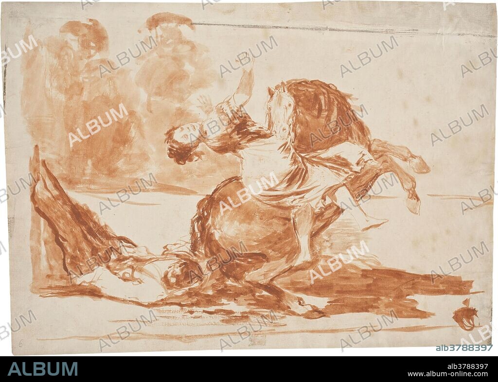 Francisco de Goya y Lucientes / 'El caballo raptor'. 1815 - 1819. Aguada, Sanguina sobre papel verjurado, ahuesado, 248 x 347 mm.