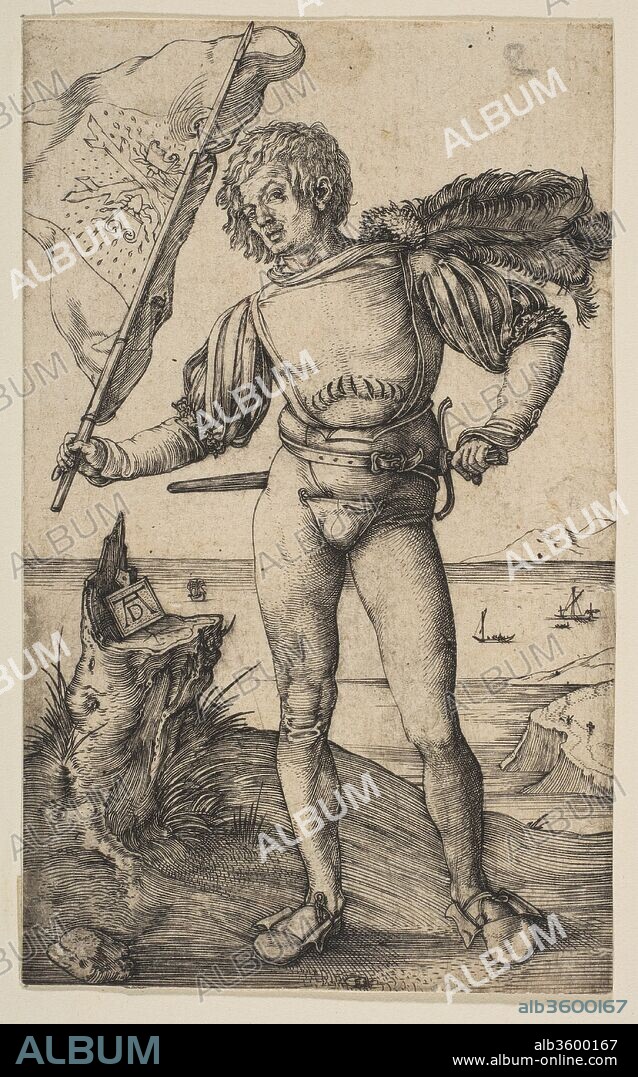 ALBERTO DURERO. The Standard Bearer. Artist: Albrecht Dürer (German, Nuremberg 1471-1528 Nuremberg). Dimensions: Sheet: 4 1/2 × 2 3/4 in. (11.5 × 7 cm). Date: ca. 1501.