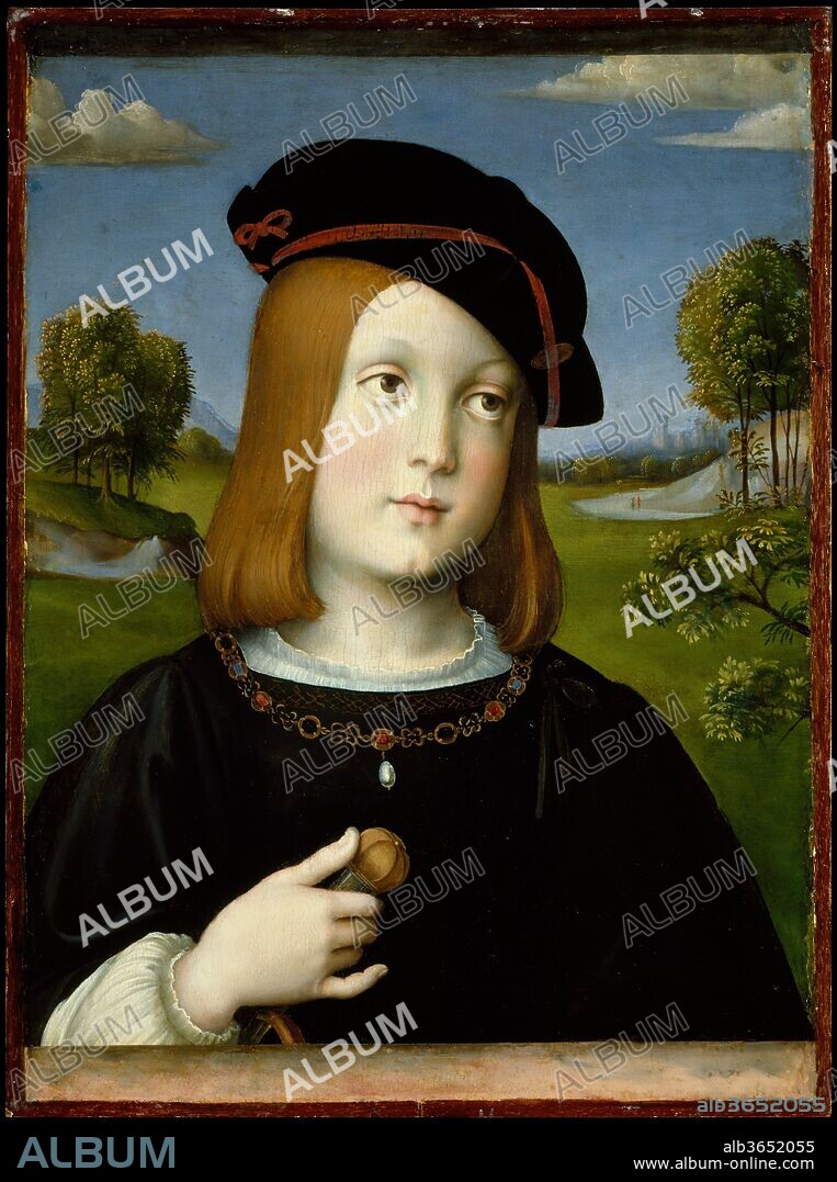 Federigo Gonzaga (1500-1540). Artist: Francesco Francia (Italian, Bologna ca. 1447-1517 Bologna). Dimensions: Overall 18 7/8 x 14 in. (47.9 x 35.6 cm); painted surface 17 3/4 x 13 1/2 in. (45.1 x 34.3 cm). Date: 1510.
The great Renaissance collector Isabella d'Este, marquess of Mantua, commissioned this charming portrait of her son Federigo Gonzaga to console her when he was taken to the papal court in Rome as hostage. It was painted by Francia as the young heir passed through Bologna, and was so admired that Isabella had to reclaim it from some papal courtiers. Federigo's black hat and gold-embroidered gown were much in vogue, and his gaze is exceptionally sweet for a fifteenth-century portrait. Soon after Isabella finally received the portrait she gave it away in response to an unexpected gift from a gentleman in Ferrara who had sent her a magnificent book of sonnets.