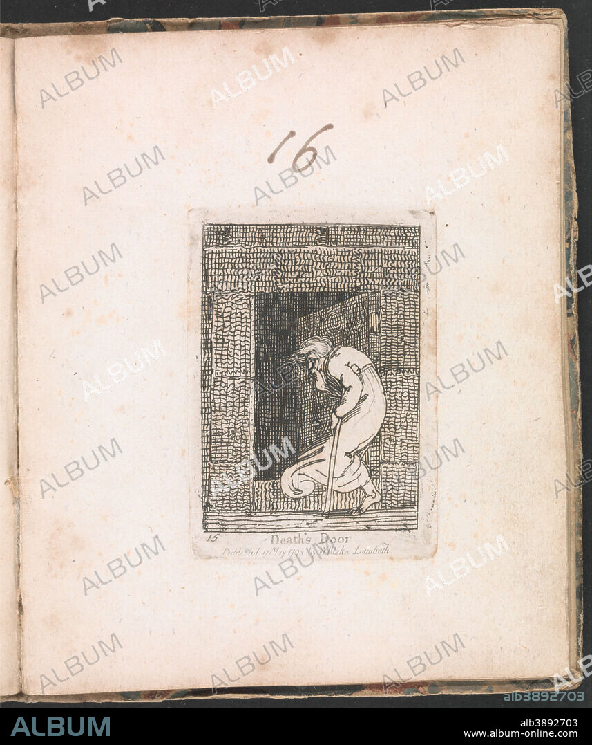 WILLIAM BLAKE. For Children. The Gates of Paradise, Plate 17, "Death's Door". Date/Period: 1793. Print. Etching and line engraving on cream-colored paper (Etching and line engraving on moderately thick, slightly textured, cream wove paper). Height: 140 mm (5.51 in); Width: 114 mm (4.48 in).