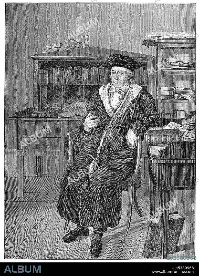 Historical illustration from the 19th century, depiction of Georg Wilhelm Friedrich Hegel in his study, 1770 - 1831, a German philosopher of German Idealism