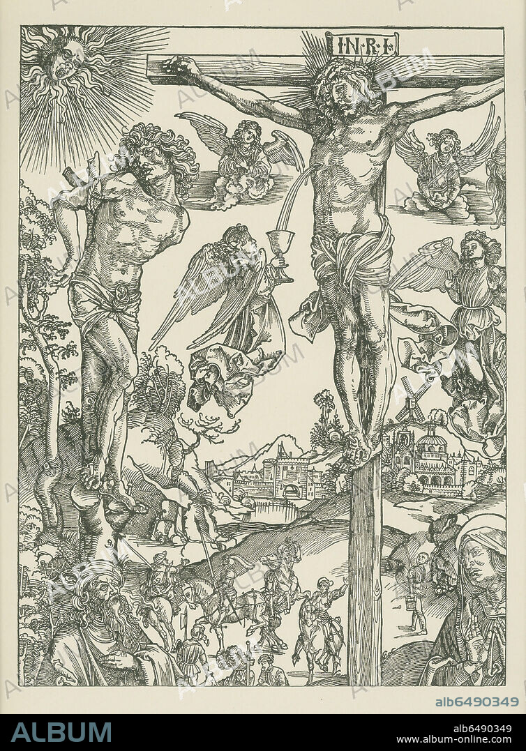 ALBERTO DURERO. Crucifixion (The Great Calvary). Around 1496/1500. 
Woodcut (printed from two blocks), 57 x 389mm. 
Original size, see also 33-02-05/61.
