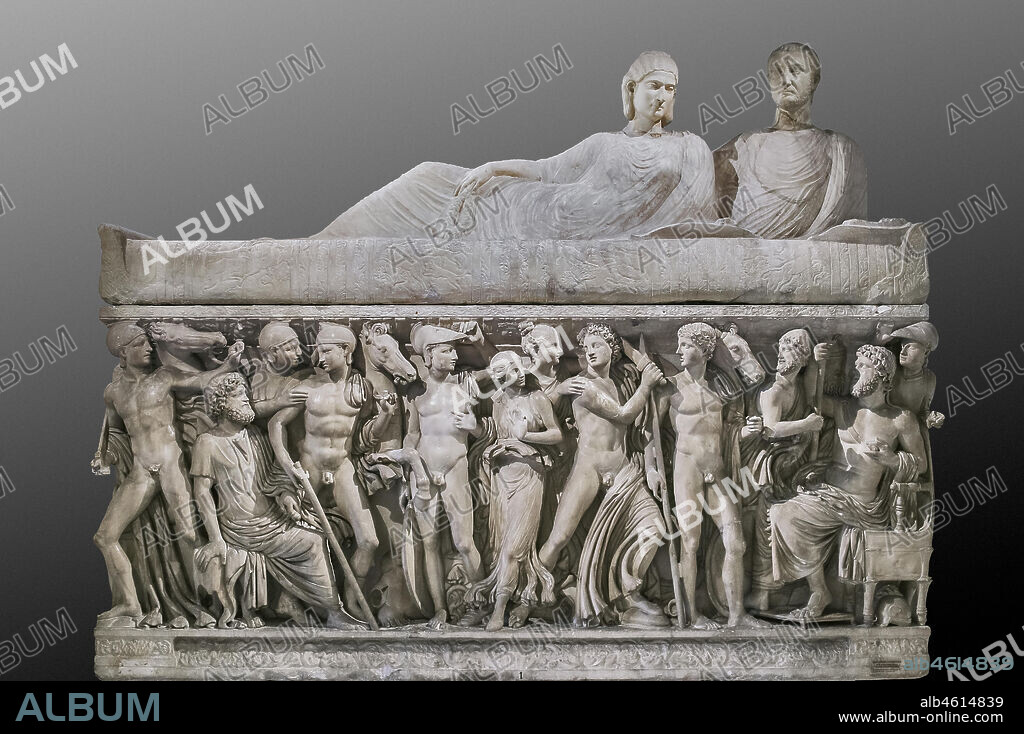 Rome, Capitoline Museums: marble sarcophagus representing scenes of Achilles' life, 3rd Century AD.