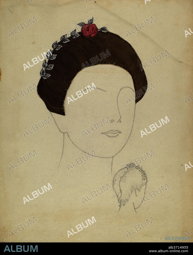 EVA NOE. Headdress. Dated: c. 1937. Dimensions: overall: 28.9 x 23 cm (11 3/8 x 9 1/16 in.). Medium: watercolor, graphite, and gouache on paperboard.
