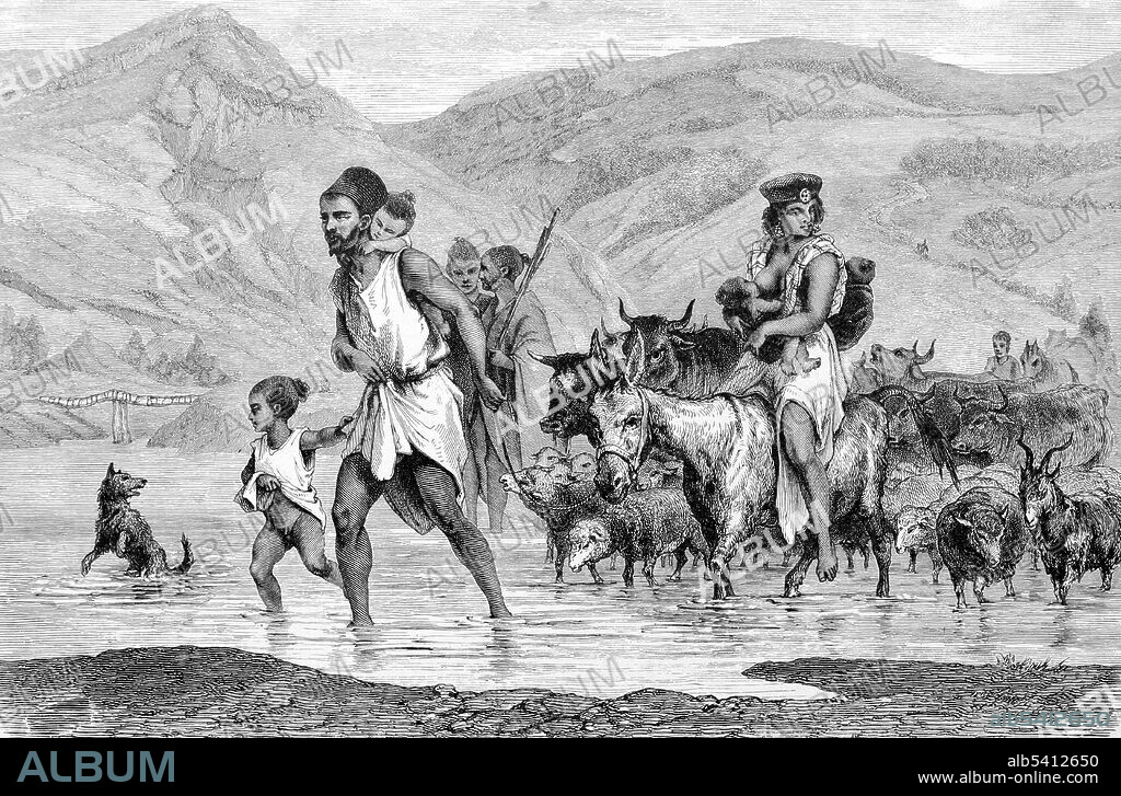 The Kabyle people are a Berber ethnic group indigenous to Kabylia in the north of Algeria. The Kabyle were relatively independent of outside control during the period of Ottoman Empire rule in North Africa. They lived primarily in three different kingdoms: the Kingdom of Kuku, the Kingdom of Ait Abbas, and the principality of Aït Jubar. The area was gradually taken over by the French during their colonization beginning in 1857, despite vigorous resistance. The traditional economy of the area is based on arboriculture (orchards and olive trees) and on the craft industry (tapestry or pottery). Mountain and hill farming is gradually giving way to local industry (textile and agro-alimentary). The Kabyle people are mainly Muslim, with a small Christian minority.  Africa illustrated by William. R. Smith; illustrated by the most eminent artists, 1889.