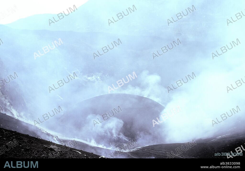 Crater of Galunggung volcano with new cinder cone after the 1982 eruption, Java, Indonesia.